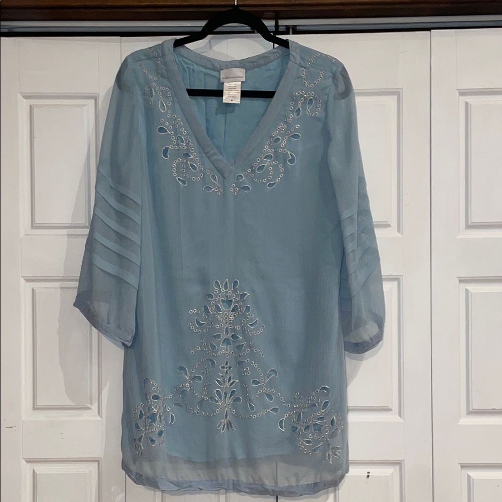 Soft Surroundings Sky Blue Embroidered Tunic